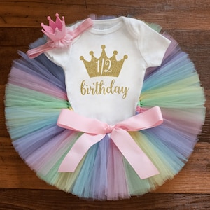 Pastel Rainbow Half Birthday Outfit for Girls &quot;Kaylyn&quot; Baby Girl 6 Month Tutu Set, 1/2 Birthday, Halfway to One Outfit, Milestone Photo tutu