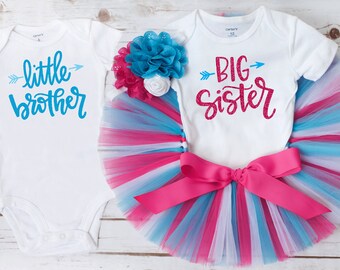 Big sister little brother gender reveal outfits 'Photo Punks' brother and sister outfit, newborn sibling outfit, boy girl outfits, tutu set