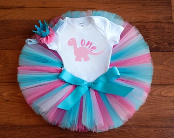 Tenue pour le premier anniversaire d'un dinosaure rose rugissant, « Princess » pour fille