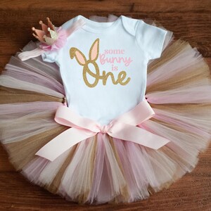 Some Bunny Is One Birthday Outfit Girl &quot;Rosalie&quot; Pink Bunny Cake Smash, Spring First Birthday, Easter 1st bday tutu set