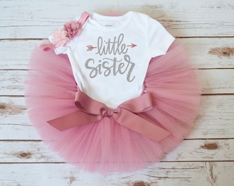 Rose gold and silver Little sister outfit "Rosy" newborn girl tutu, little sister tutu set, sibling outfit, take home outfit, coming home