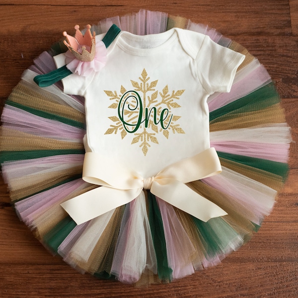 Winter onederland outfit hunter green pink and gold winter birthday outfit, one winter birthday outfit girl, Christmas birthday tutu outfit