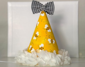 Gorro de primer cumpleaños de abeja - gorro de fiesta de abejorro amarillo