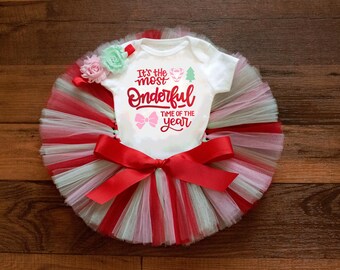 Most Onederful time of the year first birthday outfit "Jolly" red, mint, pink