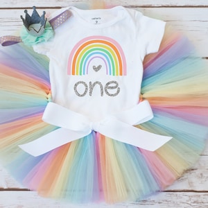 Pastel rainbow birthday outfit for girls, first birthday, 2nd bday, rainbow baby cake smash outfit girl, tutu set