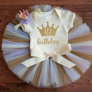 Girls Half Birthday Outfit &quot;Lexa Gold&quot; 6 Month Baby Girl Bodysuit, 1/2 Birthday Tutu Set, Halfway to One Milestone Photo Prop Clothes