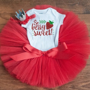 So berry sweet birthday outfit girl &#39;Debra&#39; strawberry first birthday, berry fruit cake smash tutu set girl, summer bday outfit