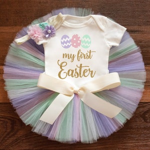 My First Easter outfit girl &quot;Emmeline&quot; Easter Sunday tutu for newborn baby girl, spring photo outfit, tutu set