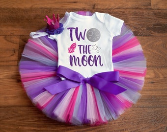 Two the moon second birthday outfit girl 'Persephonee' two the moon space 2nd birthday outfit, 2 year outfit, outer space birthday tutu set