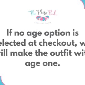 May include: A white rectangular graphic with rounded corners and a light blue border. At the top, the logo for The Photo Punks Tutu Boutique is displayed. Below, gray text reads: If no age option is selected at checkout, we will make the outfit with age one.