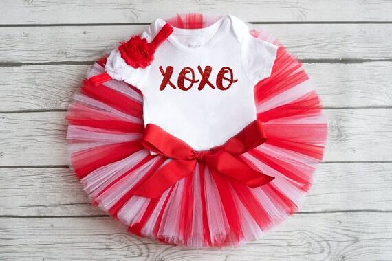 Valentines day baby outfit Ava XOXO girls valentine party outfit first valentines tutu set baby girl valentines outfit red and white tutu