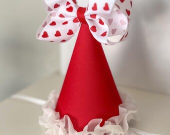 Valentines Day First Birthday Hat – Red Heart bow