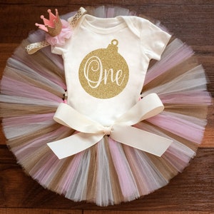 Christmas first birthday outfit pink and gold &quot;Luca Gold&quot; Merry birthday tutu set, winter first bday tutu set, Christmas cake smash
