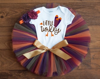 Little turkey outfit "Autumn" baby's first Thanksgiving outfit girl