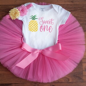Pineapple first birthday outfit &#39;Bubblegum&#39; sweet one fruit cake smash tutu set, summer tropical first birthday