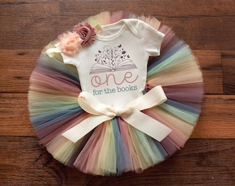 Eine für die Bücher Erster Geburtstag Outfit Mädchen ""Muted Regenbogen"" Blumen Bilderbuch Kuchen zerschlagen."