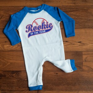 Baseball baby boys pajama outfit &#39;AJ&#39; rookie of the year first birthday, cake smash romper, newborn baseball boys outfit