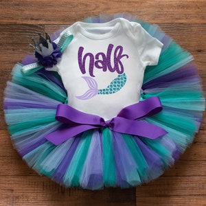 Mermaid Half Birthday Outfit &quot;Bethany&quot; Baby Girl 6 Month Tutu Set, Under the Sea Half Birthday tutu, Baby Mermaid Milestone Outfit