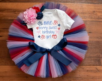 Berry first birthday outfit girl - Strawberry, Cherry, Blueberry Cake Smash Tutu Set