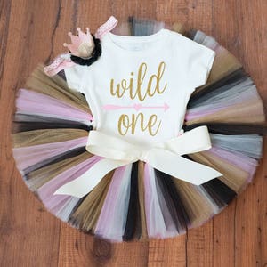 Wild one first birthday girl outfit &quot;Zakaiyah&quot; pink black and gold cake smash tutu set, one wild baby outfit
