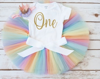 Pastel rainbow birthday outfit for girls, pastel rainbow first birthday, rainbow baby first birthday outfit, cake smash outfit girl tutu