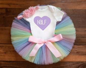 Valentines half birthday outfit girl 'Kaylyn' 6 month candy heart half birthday tutu set, 6 month photo outfit, valentines outfit 6 month