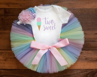 Ice Cream 2nd birthday outfit 'Kaylyn' pastel rainbow two sweet tutu set