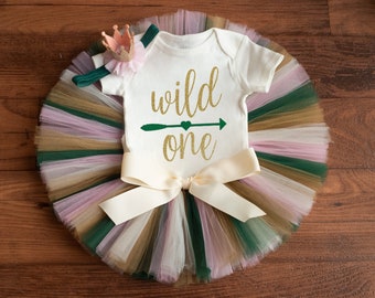 Wild animal safari first birthday outfit girl, jungle birthday outfit, wild one first birthday tutu set, pink and gold
