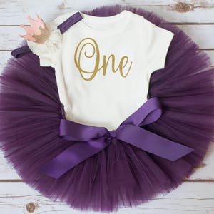 Plum first birthday outfit girl &#39;Lori&#39; purple and gold cake smash outfit, 1st bday tutu set, fall birthday