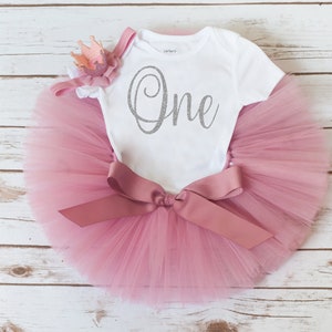 Rose Gold and silver first birthday outfit girl &#39;Rosy&#39; cake smash tutu set, photo outfit for 1st birthday,