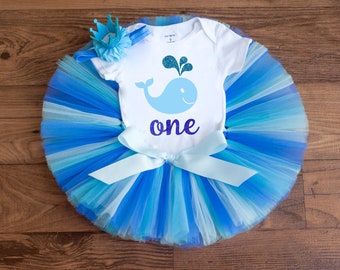 Blue whale first birthday outfit girl 'Oceanna' nautical birthday outfit, cake smash, tutu, shirt, headband, ocean 1st birthday set girl