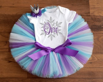 Winter Onederland Outfit Girl "Audrey" snowflake first birthday outfit - purple, blue - cake smash set