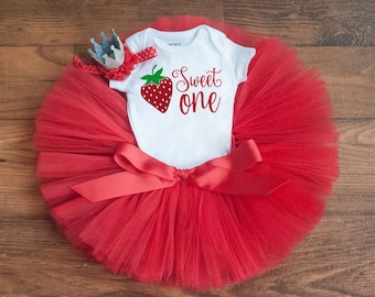Strawberry First Birthday Outfit Girl 'Debra' red