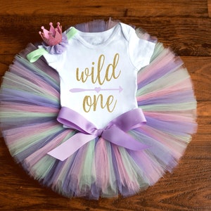 Pastel first birthday outfit &#39;Elizabeth&#39; wild one tutu set, cake smash tutu girl, 1st bday photo outfit