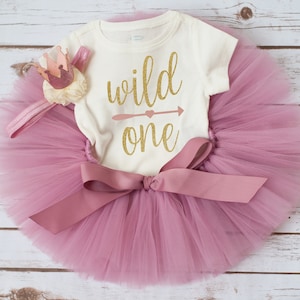 Wild one first birthday girl outfit &#39;Rosy&#39; rose gold first birthday tutu set, wild one cake smash tutu, 12 month phot outfit