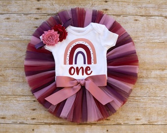 Rainbow first birthday outfit for girls 'Isabella' cake smash tutu set