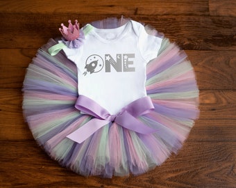 Girls pastel space first birthday outfit 'Elizabeth' first trip around the sun outfit girl, first birthday outfit, cake smash space tutu