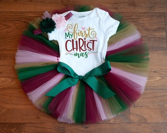 My First Christmas outfit girl Madeleine first Christmas outfit baby girl Christmas outfit baby Newborn girl Christmas tutu set photo outfit