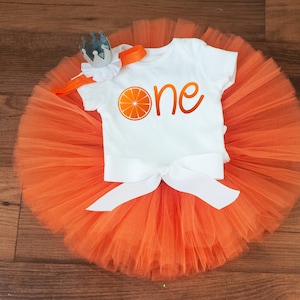 Orange first birthday outfit baby girl &#39;Kathy&#39; fruit birthday outfit, orange summer cake smash tutu set, toddler tutu