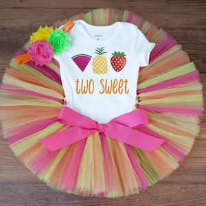 Two Sweet fruit 2nd birthday outfit &#39;Spirit&#39; tutti frutti 2 year birthday tutu set, second bday outfit girl