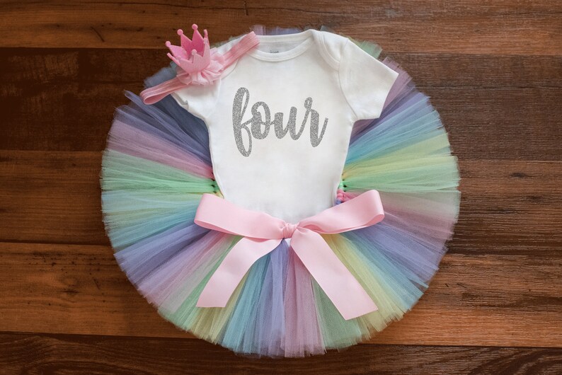 Pastel rainbow bday tutu set 'Kaylyn' girls one birthday outfit - cake smash photoshoot image 6