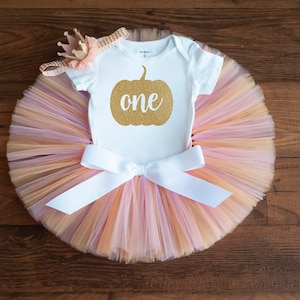 Pink little pumpkin first birthday &#39;Summer&#39; fall pumpkin 2nd birthday outfit, one year cake smash tutu set