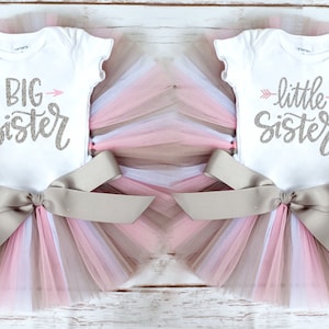 Big sister and little sister outfit &#39;Zoe&#39; sibling tutu set photo outfits, new baby matching outfits girls, coming home, baby announcement