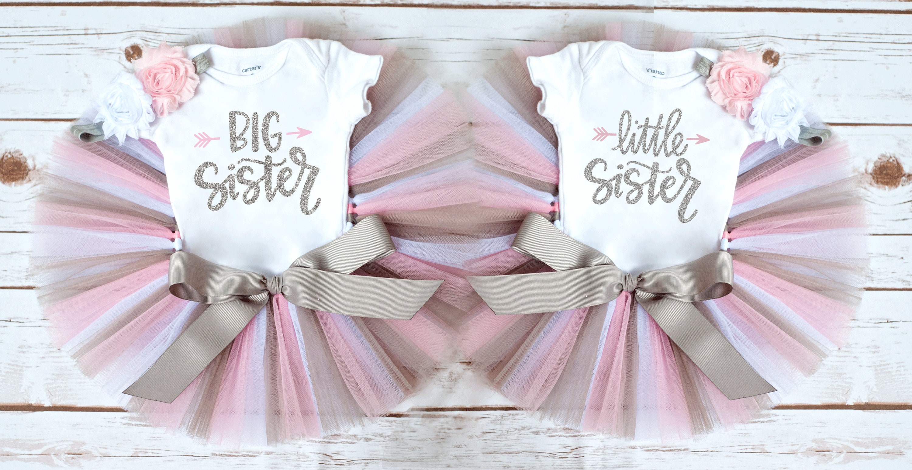 Big & Little Sister Matching Outfits "Zoe' Pink Grey Sibling Set