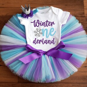Winter onederland birthday outfit girl &quot;Audrey&quot; cake smash outfit girl, little snowflake first bday tutu set