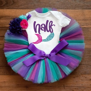Mermaid Half Birthday Outfit &quot;Bethany&quot; Baby Girl 6 Month Tutu Set, Under the Sea Half Birthday tutu, Baby Mermaid Milestone Outfit