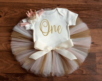 Blush Pink Erster Geburtstag Mädchen 'Ella Gold' Cake Smash Outfit