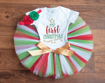 My First Christmas outfit girl 'Holly' first Christmas outfit baby girl, Christmas outfit baby, Newborn girl Christmas tutu set photo outfit