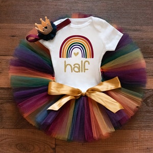 Regenbogen Mädchen halber Geburtstag Outfit, 6 Monate Foto Outfit, Regenbogen Baby halber Geburtstag Tutu Set für Mädchen
