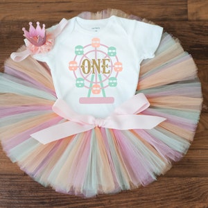 Ferris wheel carnival birthday outfit girl 'Rowan' Under the big top cake smash tutu set, circus first birthday outfit